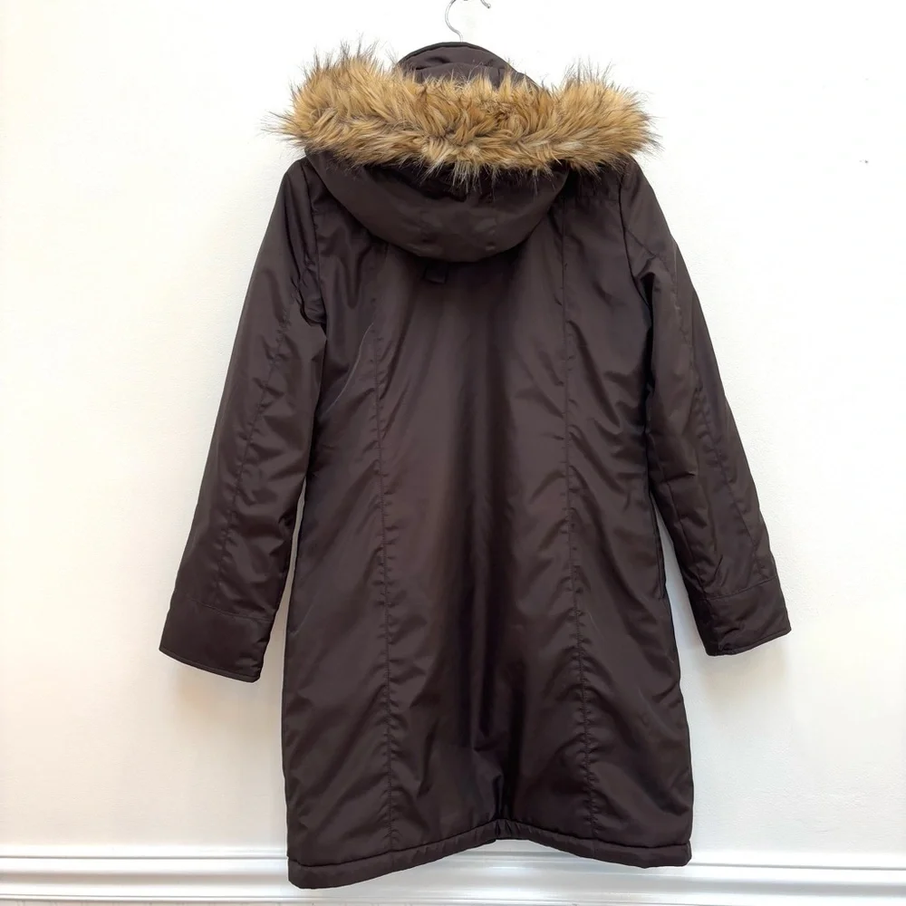Michael Kors Zip Front Mid Length Parka Coat Removeable Hood Chocolate Brown S